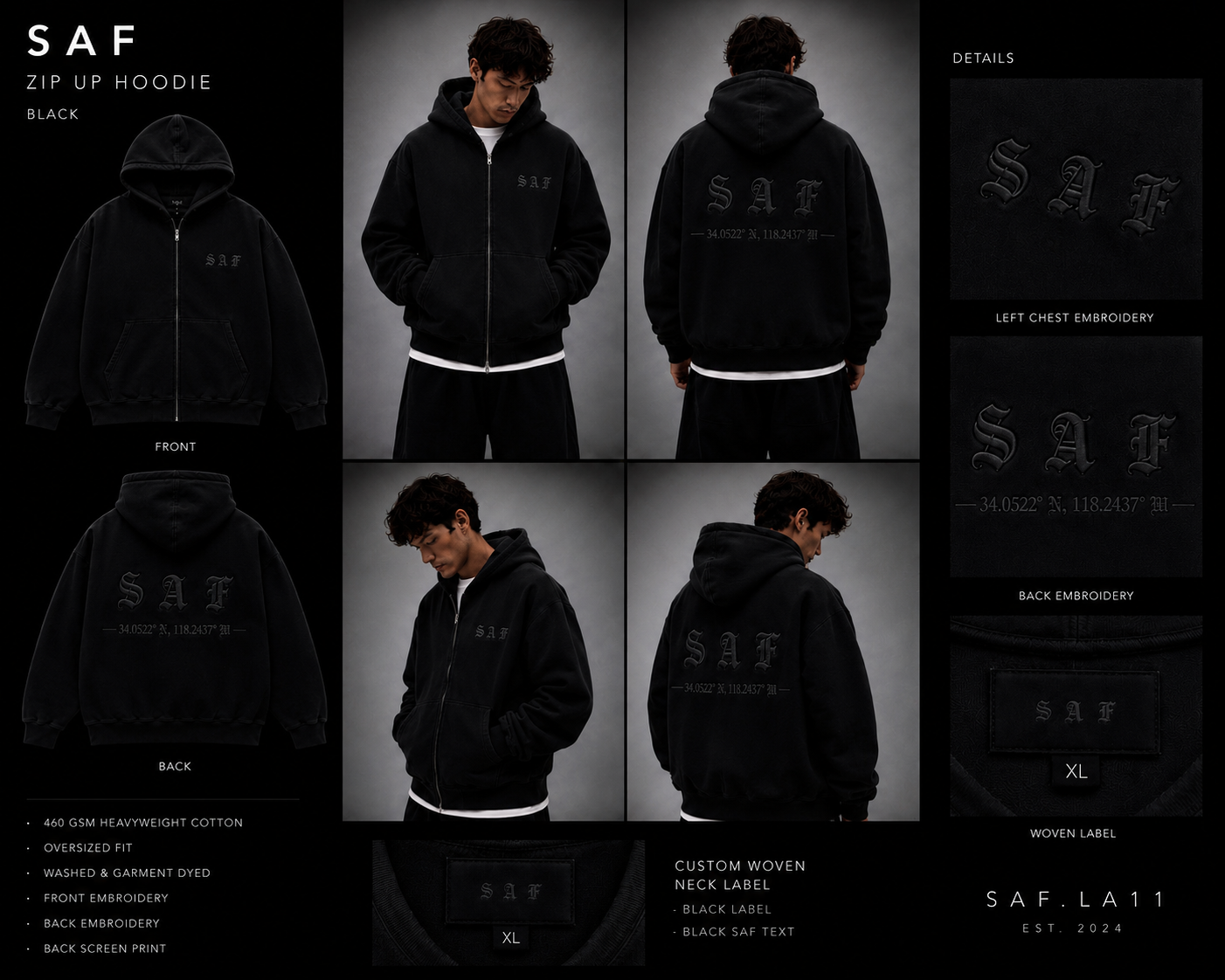 SaF Black Heavyweight Zip-Up