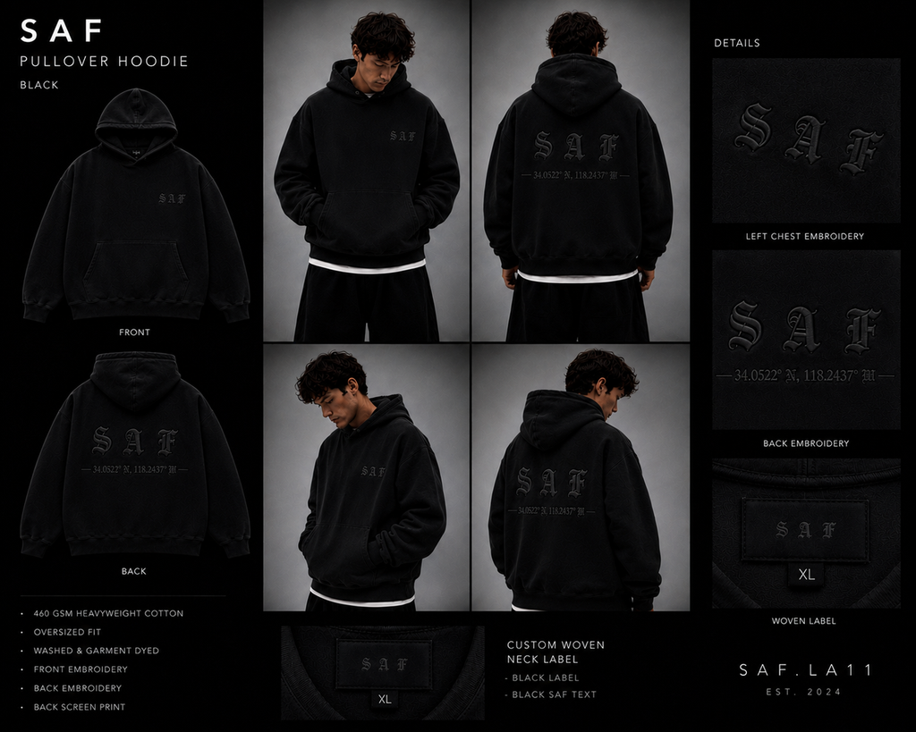 SaF Black Heavyweight Hoodie