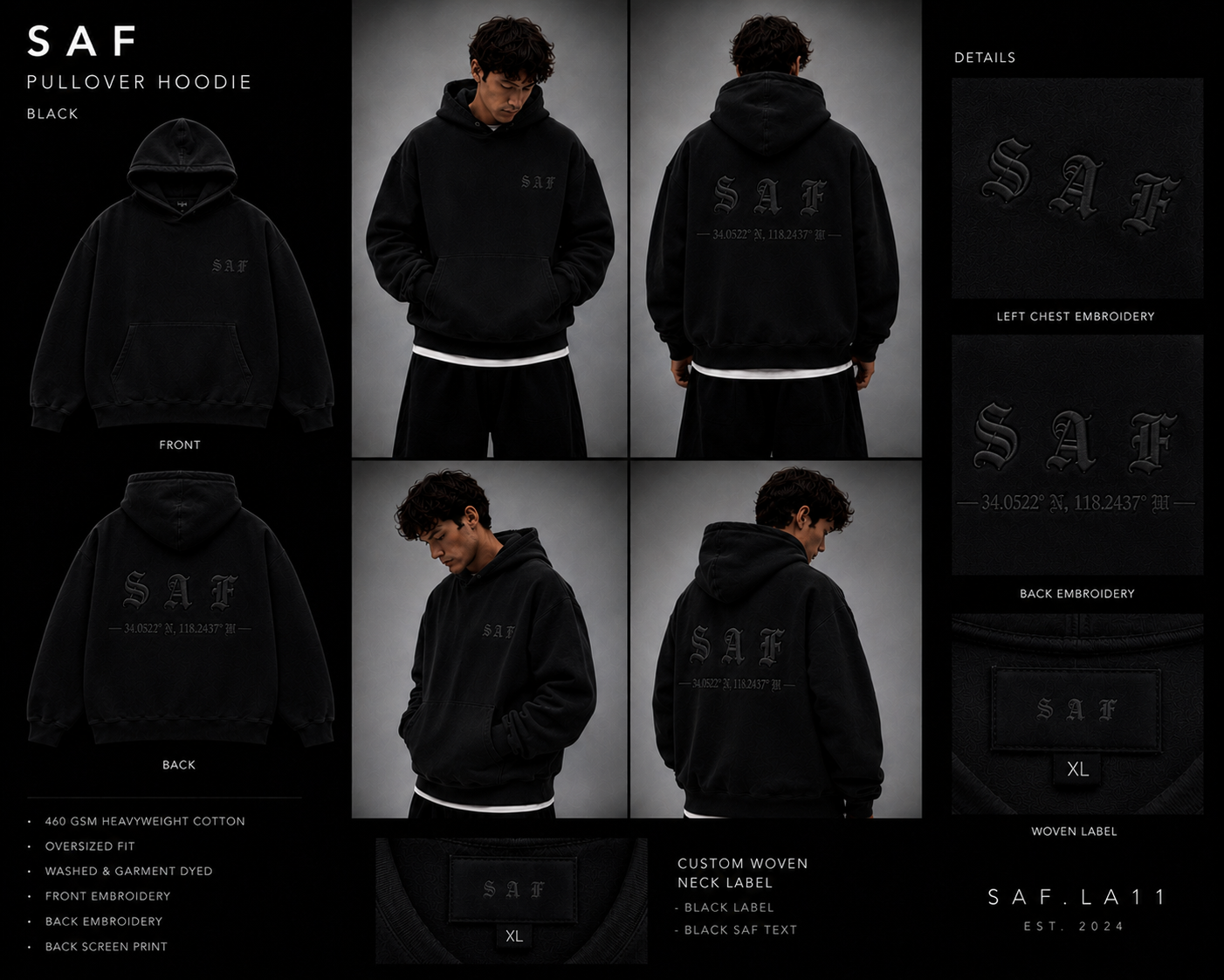 SaF Black Heavyweight Hoodie