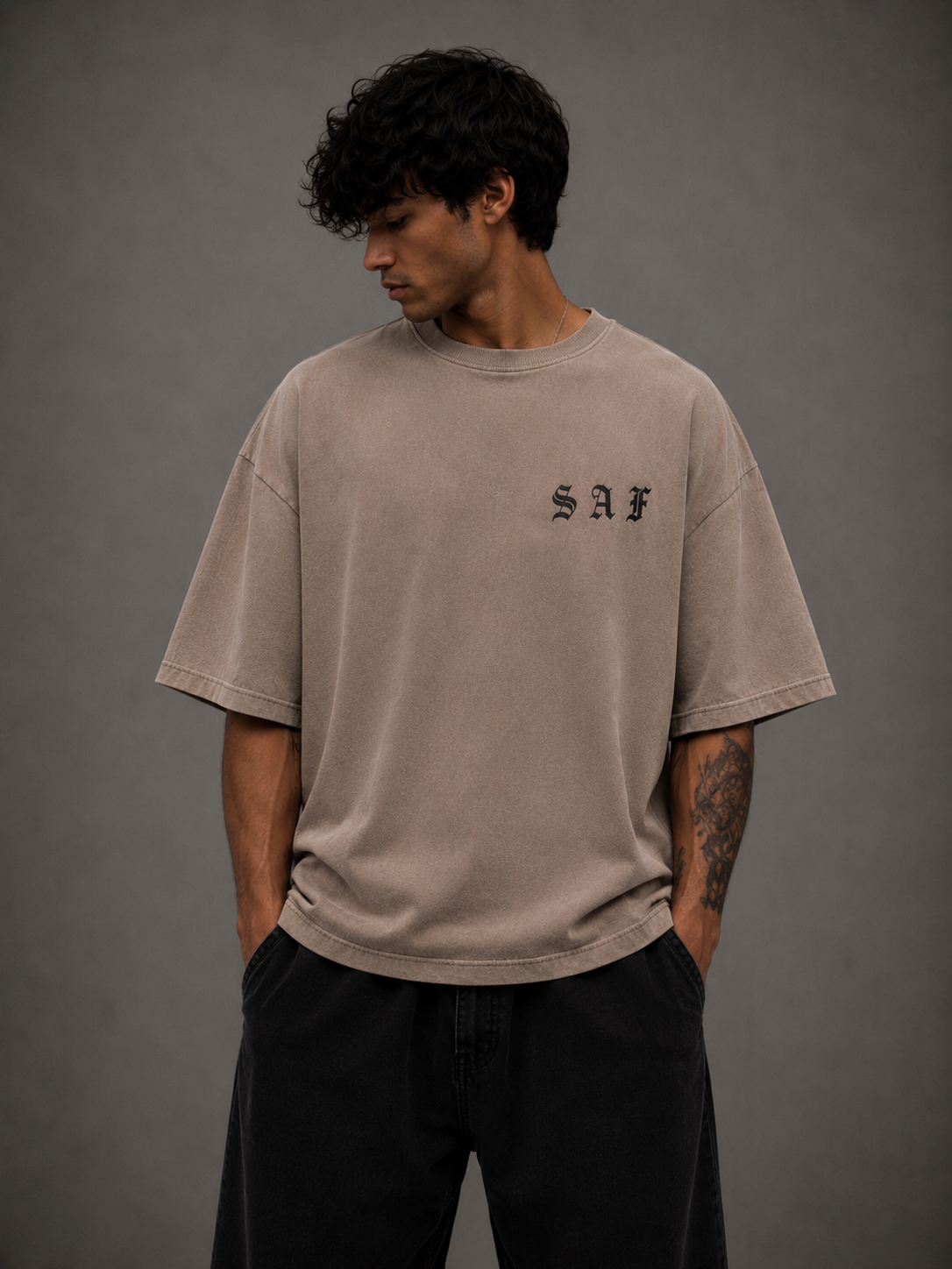 SaF Tan On Black  Heavyweight Shirt